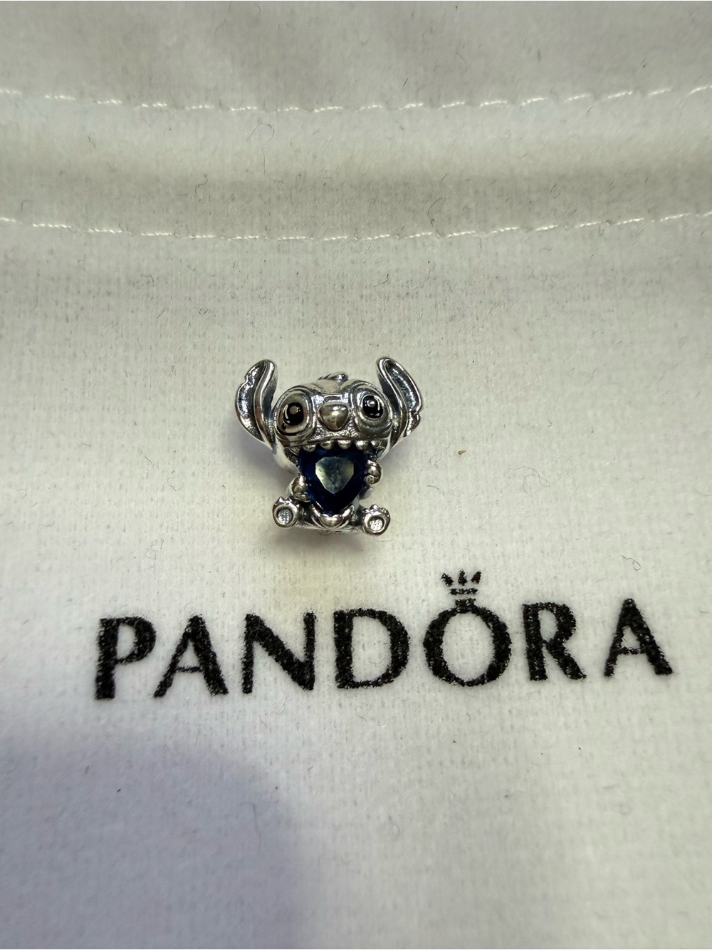 Pandora Disney Sterling Silver Stitch Charm with Dark Blue Heart